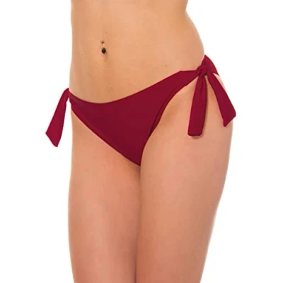 Abbildung von Aquarti Damen Bikinihose seitlich zum Binden Hüftslip in schönen Unifarben, Farbe: Dunkelrot, Größe: 36