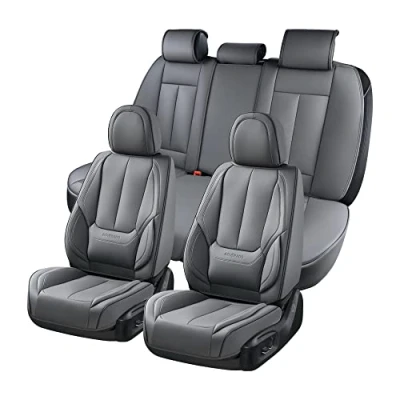 Abbildung von Coverado Sitzbezüge Vorne und Hinten 5 Stück, Wasserdichtes Leder Auto Sitzschutz Komplettset, Universal Fit für die meisten Limousinen SUV Pick up Truck, Grau