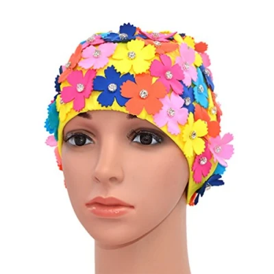 Abbildung von Medifier Handbuch Strass Floral Blütenblatt Retro Stil Schwimmen Gap Badekappen für Frauen Mix Farbe