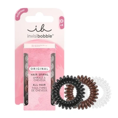 Abbildung von invisibobble Original 8 x Haargummis Spirale transparent schwarz braun, Set Damen &amp; Herren, Ohne Ziepen, Spiralhaargummi haarschonend, Stück