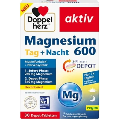 Abbildung von Doppelherz Magnesium 600 Tag und Nacht 2 Phasen DEPOT trägt zur normalen Muskelfunktion bei Hochdosiert 30 Tabletten