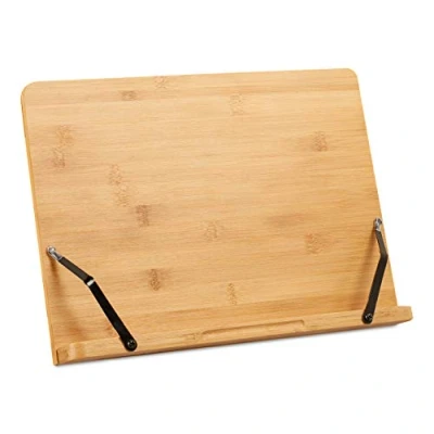 Abbildung von Relaxdays Buchständer, Kochbuchhalter aus Bambus, verstellbar, 6 Stufen, klappbarer Leseständer, HBT 24x34x21 cm, natur