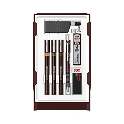 Abbildung von rOtring Isograph Fineliner College Set 3 Tuschefüller (0,20 mm, 0,30 mm und 0,50 mm), Tikky Druckbleistift (0,5mm) Zubehör
