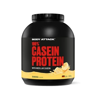 Abbildung von Body Attack 100% CASEIN Protein Banana Cream, 1,8 kg Dose Hochwertiges Pulver für Muskelaufbau Training langanhaltende Eiweiß Versorgung ideale Ergänzung zu Whey