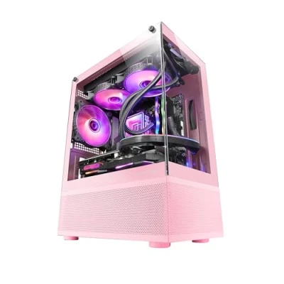 Abbildung von Mars Gaming MC SE, Micro ATX PC Gehäuse, Rahmenlose Glasfront und Seitenteile, Bodendesign mit Airtech Mesh Technologie, Mini Tower Doppelkammern, Unterstützung Flüssigkeitskühlung, Rosa