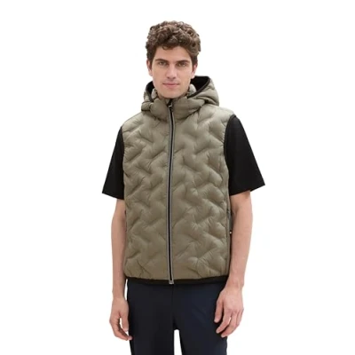 Abbildung von TOM TAILOR Herren 1041454 Hybrid Steppweste mit Stehkragen, 32097 Smokey Olive Green, L