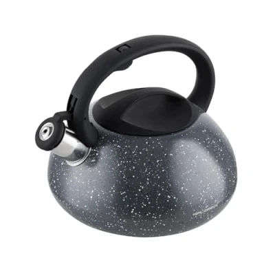 Abbildung von FLORINA Wasserkessel (2,5 l) I Edelstahl Teekessel LAVA Flötenkessel mit Silikongriff Automatischer Pfiff Wasserkocher für Induktionsherd, Gasherd und Elektroherd Farbe: Grau