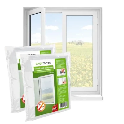 Abbildung von EASYmaxx Fliegengitter Fenster Moskitonetz, Montage ohne Bohren zuschneidbarer Insektenschutz bis 130 x 150 cm Mückenschutz Fliegennetz Klettband selbstklebend [2 Stück]