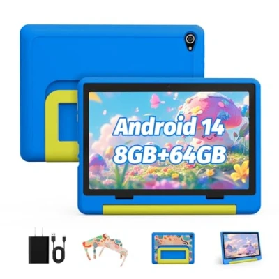 Abbildung von Yicty Kinder Tablet｜Upgraded Android 14 Tablet 10 Zoll für mit Schutzhülle｜Octa Core｜8+64GB｜Dual Kamera｜Kindersicherung｜Vorintallierte KIDOZ｜Großes Geschenk Kleinkind (Blau)