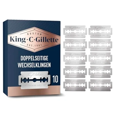 Abbildung von King C. Gillette Rasierklingen, 10 Ersatzklingen für Rasierhobel Herren mit langlebigen Klingen, Doppelklingen, Geschenk Männer