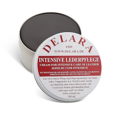 Abbildung von DELARA Intensive Lederpflege, braun, 100 ml Imprägniert und schützt Leder sehr wirksam. Neue Rezeptur mit hochwertigem Kokosöl Bienenwachs Made in Germany