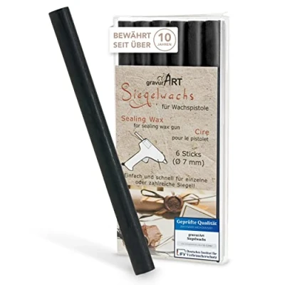 Abbildung von gravurART Siegelwachs flexibel für Wachspistole Stilvoll Briefe versiegeln mit dem 6er Pack Wachs Siegelstempel in Schwarz 7 mm
