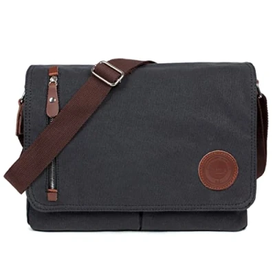 Abbildung von LOSMILE Umhängetasche, Vintage Canvas Schultertasche Herren.(Schwarz)