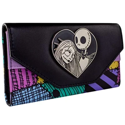 Abbildung von Nightmare Before Christmas Jack Sally Patchwork Portemonnaie Geldbörse Schwarz