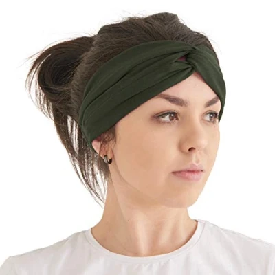 Abbildung von CHARM Turban Haarband Boho Style Damen Sommer Stirnband Aus Schweissband und Haareifen Headwrap Khaki