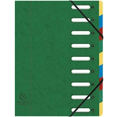 Abbildung von Exacompta 55093E Premium Ordnungsmappe Harmonika. Aus extra starkem Colorspan Karton DIN A4 9 Fächer und 2 Gummizüge mit Indexfenster dehnbarem Rücken Register Mappe grün
