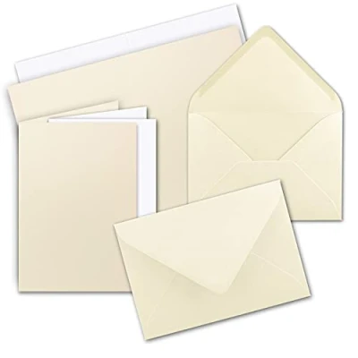 Abbildung von 10 x Faltkarten Set DIN A5 Vanille inkl. Umschlägen C5 und passenden Einlegeblättern in Weiß blanko Klappkarten 14,8 21 cm