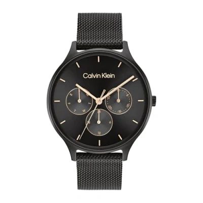 Abbildung von Calvin Klein Multi Zifferblatt Quarz Uhr für Damen mit Schwarzes Edelstahl Mesh Gliederarmband 25200105