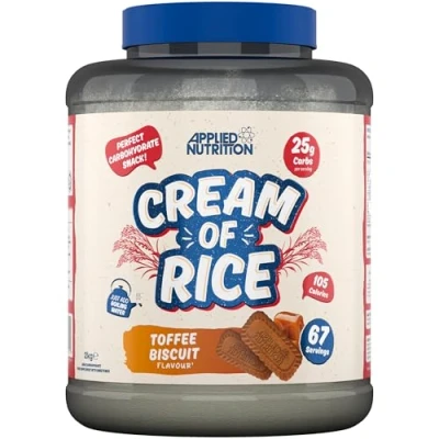Abbildung von Applied Nutrition Cream of Rice Hochwertiges Kohlenhydrat Ergänzungsmittel, Energiequelle für Frühstück und Snacks, leicht verdaulich, wenig Zucker, Fett, vegan (2kg, Toffee Biscuit)