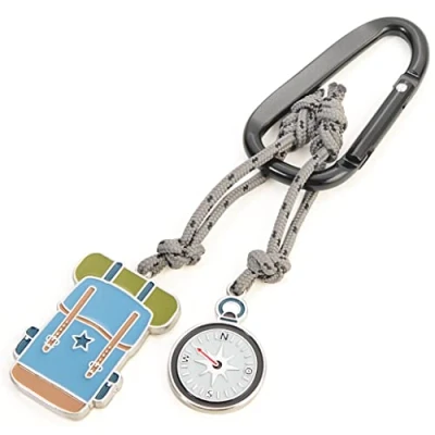 Abbildung von Troika Schlüsselanhänger mit Karabinerhaken aus Aluminium, Emaille, Metallguss und Nylon, Motiv: Wanderrucksack Kompass, KR22 06/BK