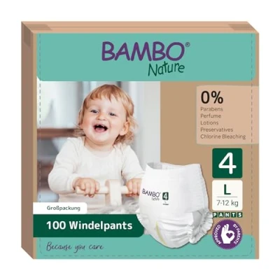 Abbildung von Bambo Nature Windeln Pants Größe 4 (7 12kg) 100 St. Monatsbox Windelhöschen mit verbesserter Auslaufsicherheit Ultimativer Komfort &amp; Freiheit für Aktive Kinder Dermatologisch getestete Nappies