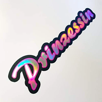 Abbildung von folien zentrum Prinzessin Schriftzug 17x4cm hochwertiger Auto Aufkleber Oilslick schwarz Farbwechsel Rainbow Flip Flop Hologramm Effekt JDM Tuning Sticker Decal Autoaufkleber Fun