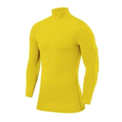 Abbildung von PowerLayer Kompressionsshirt Herren Compression Shirt Funktionssshirt Langarm Laufshirt Mock Neck Sportshirt Longsleeve Oberteil Unterziehshirt Gelb, S