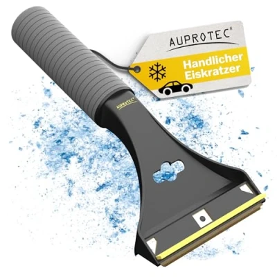 Abbildung von AUPROTEC Eiskratzer Messing/Eiskratzer Auto Messingklinge konvex &amp; Rutschfester Softgriff/Eiskratzer mit Gummilippe/Schneekratzer Auto/Scheibenkratzer Winter/Eisschaber schwarz gelb