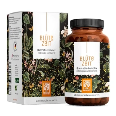 Abbildung von Quercetin Bromelain Komplex 120 Kapseln Vegan 500mg hochdosiert, 100mg und 16mg Vitamin C pro Tagesdosis Blütezeit von Naturtreu