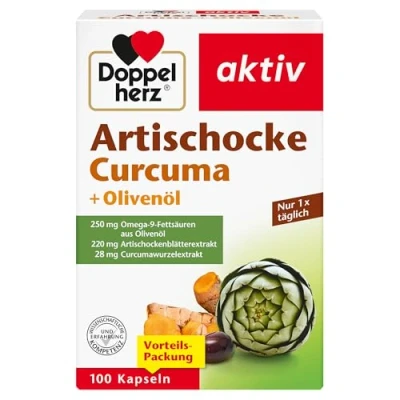 Abbildung von Doppelherz Artischocke + Olivenöl Curcuma Pflanzliches Nahrungsergänzungsmittel mit Artischocken &amp; Kurkuma Extrakt sowie Omega 9 Fettsäuren 100 Kapseln