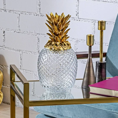 Abbildung von KARE Deko Dose Pineapple, Höhe 31 cm, Glas, klar, gold