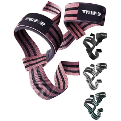 Abbildung von PULLUP &amp; DIP Zughilfen fürs Krafttraining, gepolsterte Gewichtheber Schlaufen, Handgelenk Gurte, Zugschlaufen für Weightlifting, Bodybuilding, Latzug, Kreuzheben, Lifting Straps (1 Paar) (Pink)