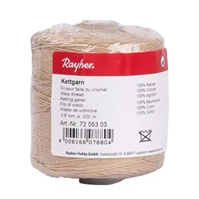 Abbildung von Rayher 7205303 Kettgarn, Rolle 220 m, Nr. 9, 0,8 mm stark, 6 fädig, beige, 100% Baumwolle, zum Bespannen von Webrahmen