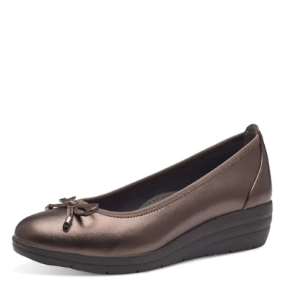 Abbildung von TAMARIS Comfort Damen Ballerinas aus Leder mit Keilabsatz, Braun (Bronze), 38 EU