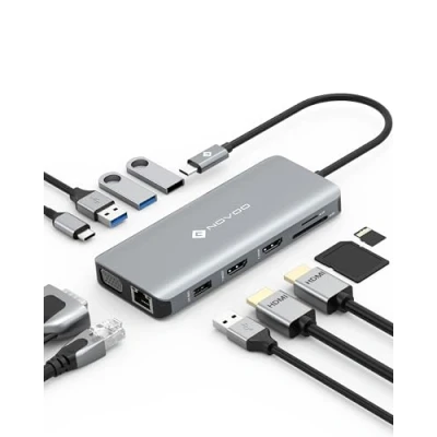 Abbildung von NOVOO Docking Station 11 in 1, USB C Hub Dual HDMI, Multiport Dock auf x 4, PD 100W, Gigabit Ethernet, SD/TF Kartenleser, Dockingstation für MacBook Air Pro HP Dell XPS