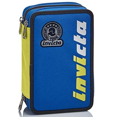 Abbildung von Invicta Federmäppchen, Mäppchen, mehrfarbig, Federtasche für Schreibwaren, Etui mit Stiften, Kugelschreiber, &amp; mehr, 3 Fächer, Mädchen Jungen, Schule Grundschule, XXL KUPANG blau/gelb