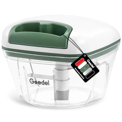Abbildung von Geedel Zwiebelschneider, 500ML Zwiebel Zerkleinerer mit Seilzug, Gemüseschneider Manuell Edelstahlklingen, Multizerkleinerer Zwiebelhacker für Gemüse, Obst, Zwiebeln, Nüsse, Knoblauch