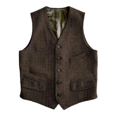 Abbildung von Solovedress Wolle Anzugweste Formale Regular Fit Weste Anzug für Hochzeit Groomsmen(Coffee,L)
