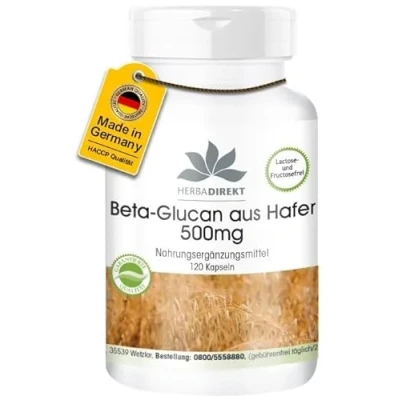 Abbildung von Beta Glucan Kapseln aus Hafer 500mg 70% Polysaccharide 120 vegan HERBADIREKT by Warnke Vitalstoffe Deutsche Apothekenqualität