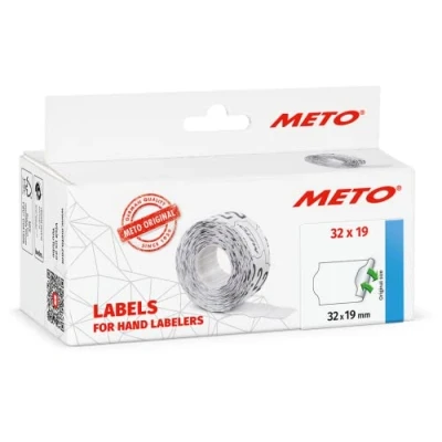 Abbildung von Meto Etiketten für Handauszeichner (32x19 mm, 2 zeilig, 5.000 Stück, weiß, wiederablösbar, METO, Contact, Sato, Avery, Tovel, Samark etc.)