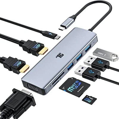 Abbildung von USB C Hub, Adapter, Tiergrade 9 in 1 Triple Display Collage Typ Adapter mit 2 4K HDMI, VGA, PD 3.0, 3.0 und TF/SD Kartenleser für MacBook Laptops