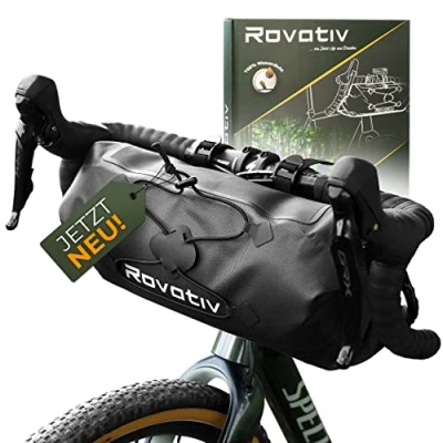 Abbildung von Rovativ® Bikepacking Lenkertasche [9,5 Liter] 100% Wasserdicht Lenkerrolle extra Fester Halt Robustes TPU Gewebe für Gravelbike, Rennrad, MTB