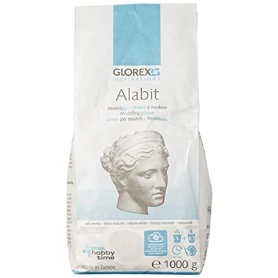 Abbildung von GLOREX 6 2608 429 Alabit Gießmasse naturweiß, Beutel mit 1000 g, hochwertiger Modelliergips, für Modelle, kleine Reliefs und Gipsformen