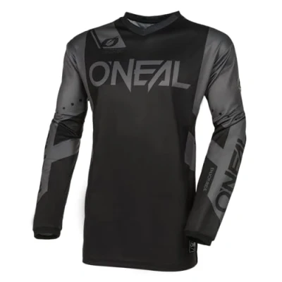 Abbildung von O&#039;NEAL Motocross Jersey Langarm MX Enduro Gepolsterter Ellbogenschutz, V Ausschnitt, atmungsaktiv Element Racewear V.24 Erwachsene Schwarz Grau Größe M