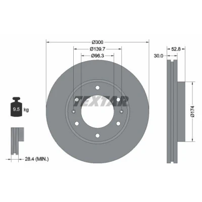 Abbildung von TEXTAR 92203800 Bremsscheibe 300 30 06/08 139,7 innenbelüftet ohne Radbefestigungsbolzen, Radnabe HYUNDAI: H 1 / iLoad Cargo, i800 Travel