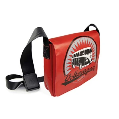 Abbildung von BRISA VW Collection Volkswagen Vintage Outdoor Schulter Umhänge Tasche aus Tarpaulin im T1 Bus Design (Groß/Vintage/Rot)