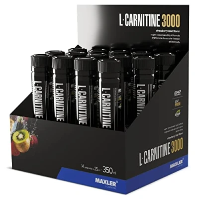 Abbildung von Maxler L Carnitine 3000 Erdbeere Kiwi 14x25ml Hochdosiertes Carnitin Liquid Vegane Nahrungsergänzuing 3000mg Wirksotff pro Portion 14 Portionen Inklusive Messbecher