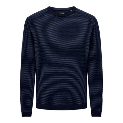 Abbildung von ONLY &amp; SONS Herren Strickpullover ONSTapa Herrenpulli mit Struktur 22027602 Navy Blazer/Mood Indigo Dots S
