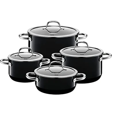 Abbildung von Silit Passion Black Topfset Induktion 4 teilig, Kochtopf Set mit Glasdeckel, Silargan Funktionskeramik, Induktions Töpfe nickelfrei, schwarz
