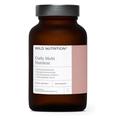 Abbildung von WILD NUTRITION Food Grown Multivitamin Tabletten für Frauen Magnesium, Ashwagandha, Selen, Zink Tägliches Immun und Energie Support Vegetarisch, ethisch bezogen 60 Kapseln